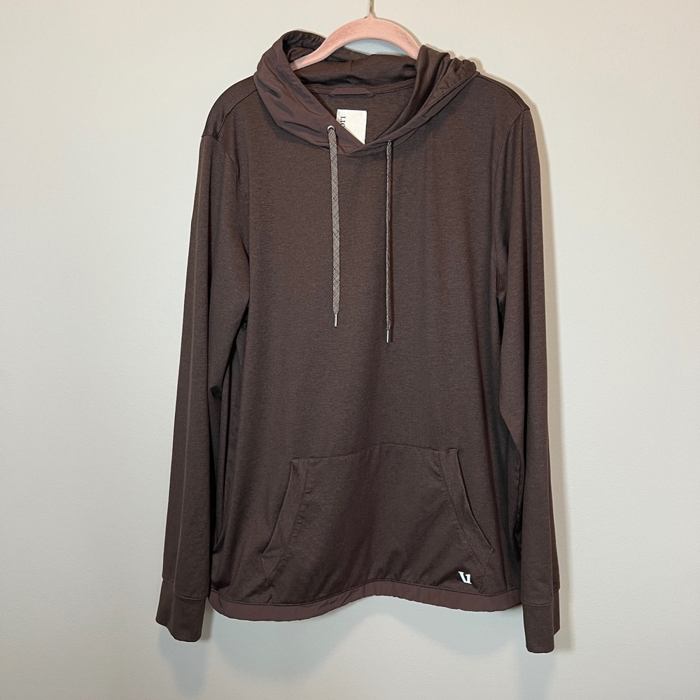 Vuori Men's Performance Hoodie Brown Heathered Pullover Sweatshirt Large